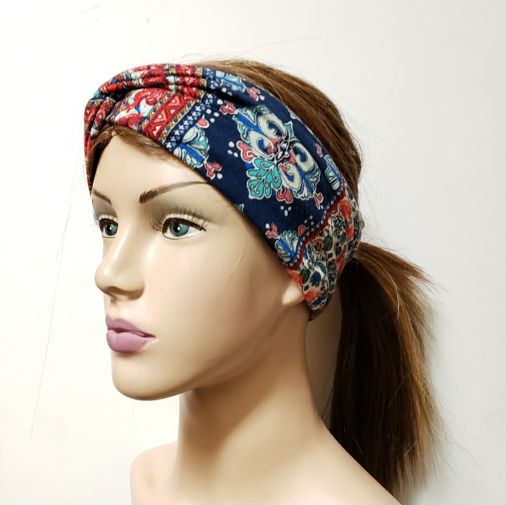 Persian Blue Print Turban Headband, Cute Headwraps - Picture 3 of 8